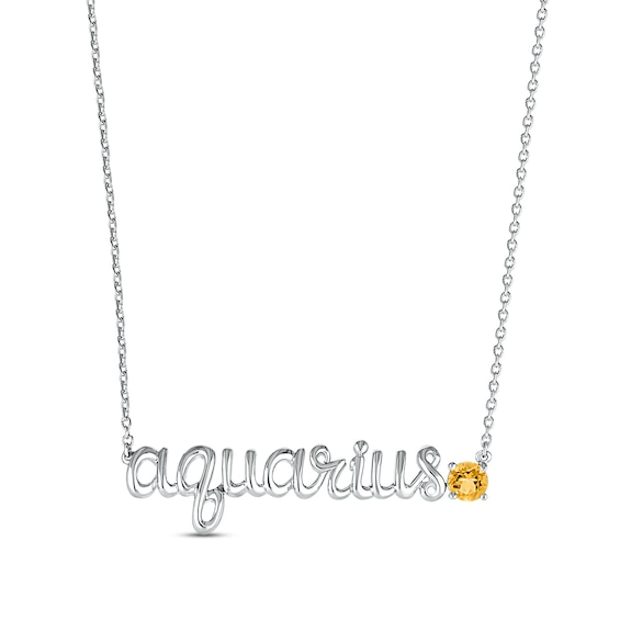 Citrine Zodiac Aquarius Necklace 10K White Gold 18"