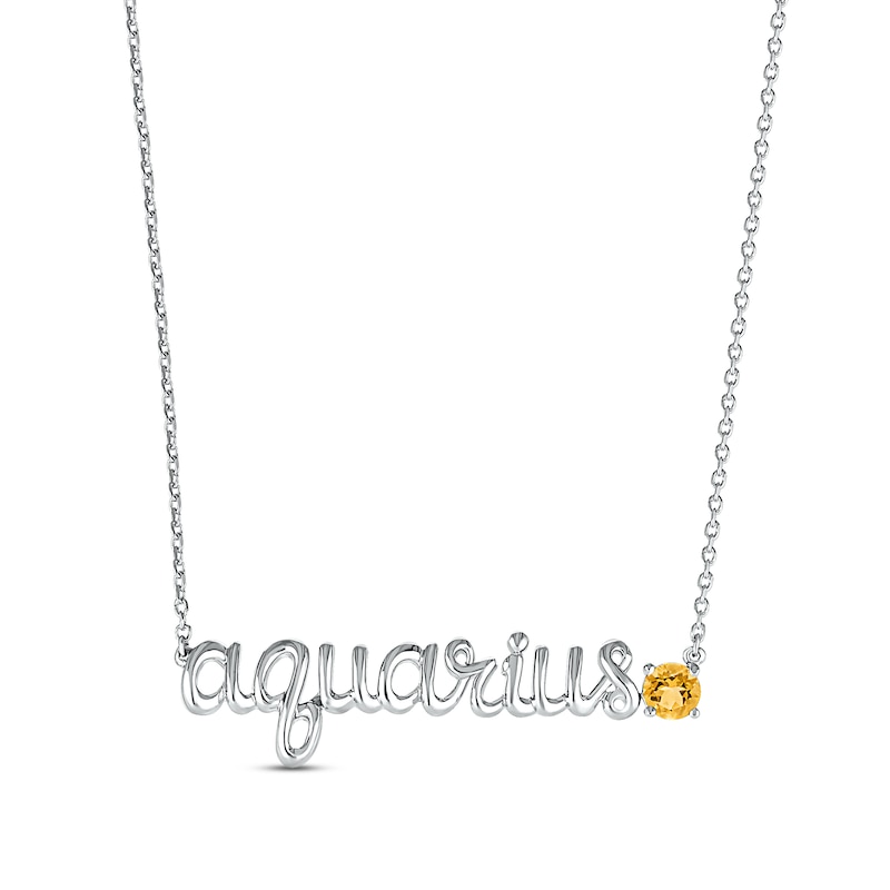 Citrine Zodiac Aquarius Necklace 10K White Gold 18"