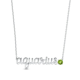 Peridot Zodiac Aquarius Necklace 10K White Gold 18"
