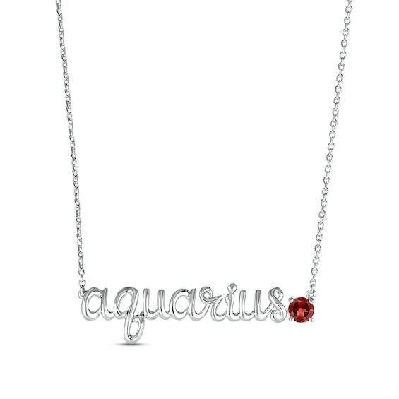 Garnet Zodiac Aquarius Necklace 10K White Gold 18"