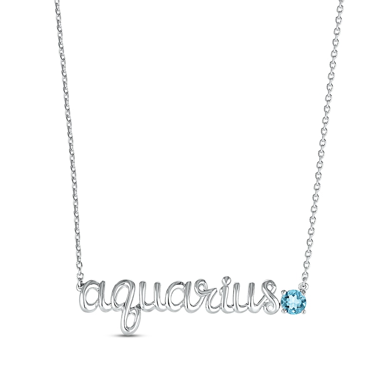 Swiss Blue Topaz Zodiac Aquarius Necklace 10K White Gold 18"