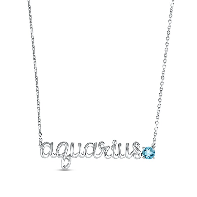 Main Image 1 of Swiss Blue Topaz Zodiac Aquarius Necklace 10K White Gold 18&quot;