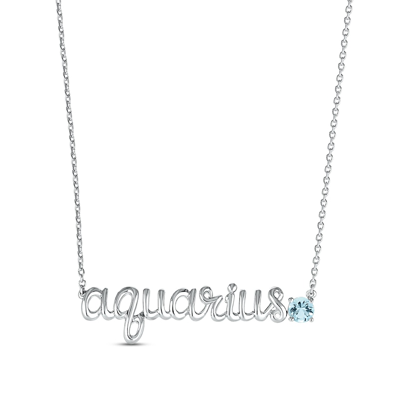Aquamarine Zodiac Aquarius Necklace 10K White Gold 18"