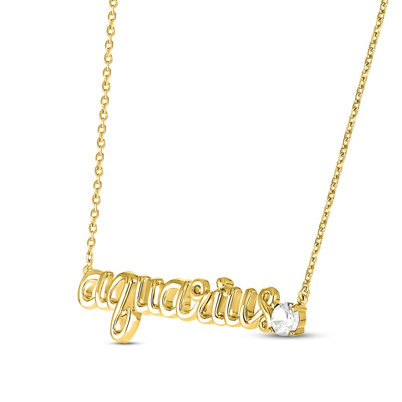 White Lab-Created Sapphire Zodiac Aquarius Necklace 10K Yellow Gold 18"