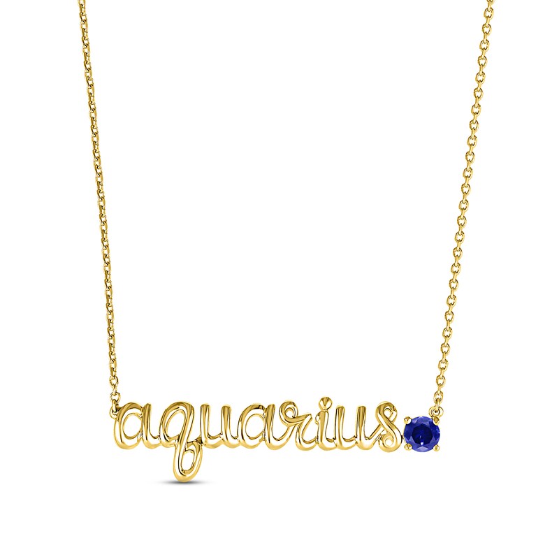 Main Image 1 of Blue Lab-Created Sapphire Zodiac Aquarius Necklace 10K Yellow Gold 18&quot;