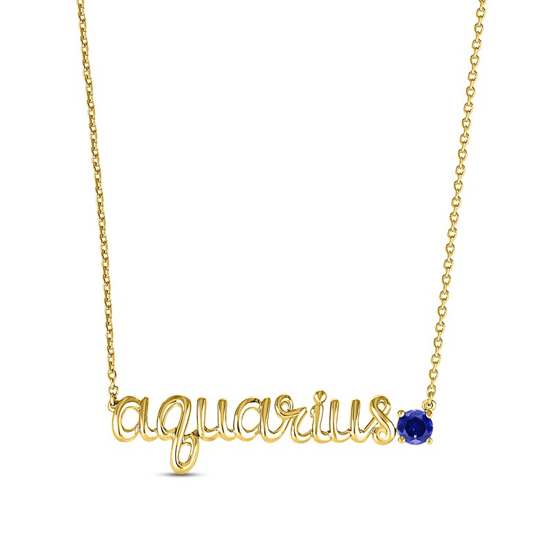 Blue Lab-Created Sapphire Zodiac Aquarius Necklace 10K Yellow Gold 18"