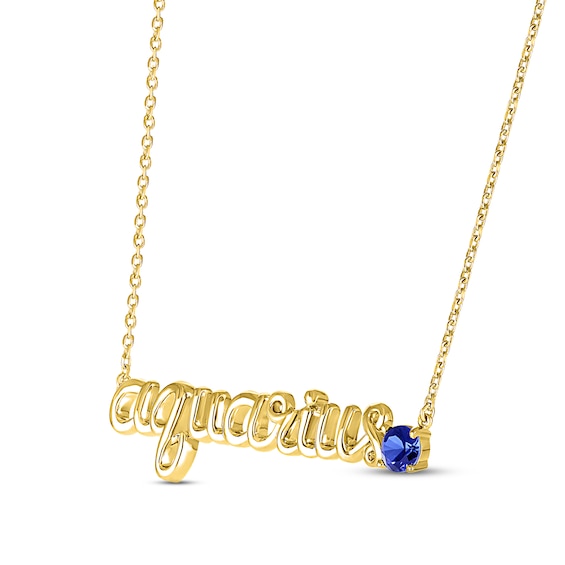 Thumbnail Image 2 of Blue Lab-Created Sapphire Zodiac Aquarius Necklace 10K Yellow Gold 18"