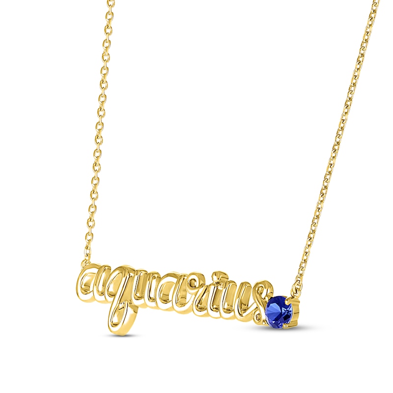 Blue Lab-Created Sapphire Zodiac Aquarius Necklace 10K Yellow Gold 18"