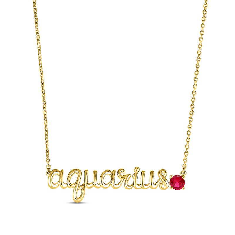 Lab-Created Ruby Zodiac Aquarius Necklace 10K Yellow Gold 18"