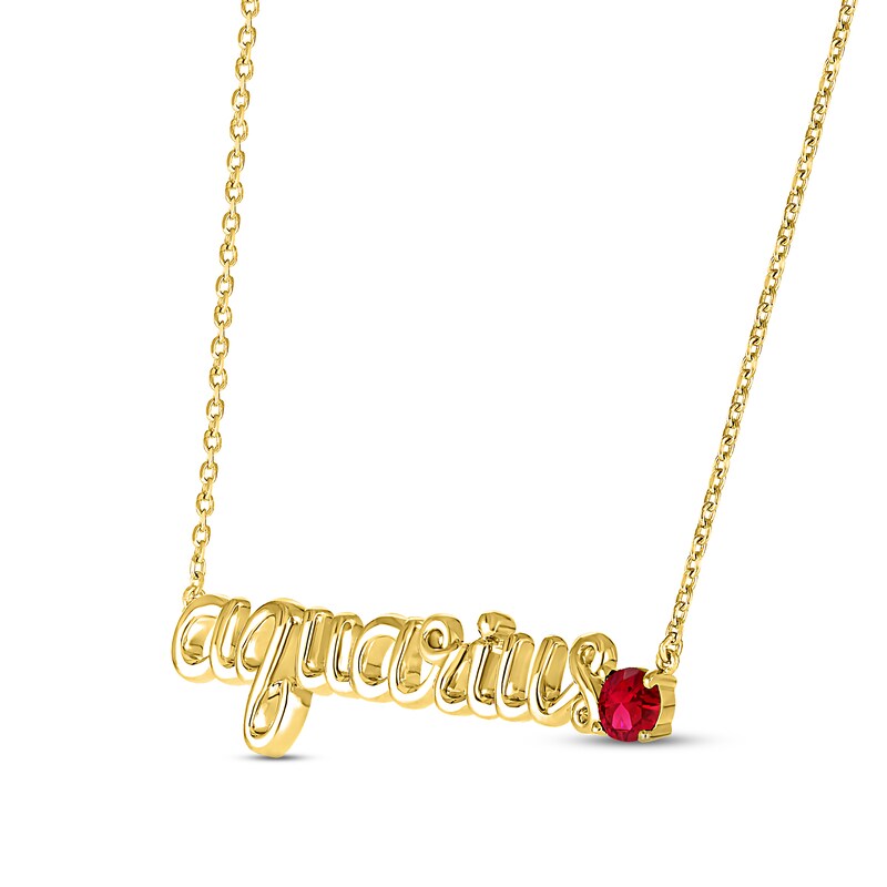 Main Image 2 of Lab-Created Ruby Zodiac Aquarius Necklace 10K Yellow Gold 18&quot;