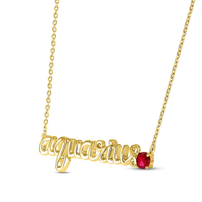 Lab-Created Ruby Zodiac Aquarius Necklace 10K Yellow Gold 18"