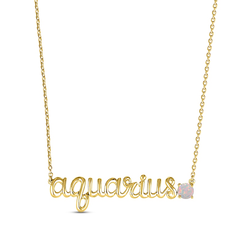 Lab-Created Opal Zodiac Aquarius Necklace 10K Yellow Gold 18"