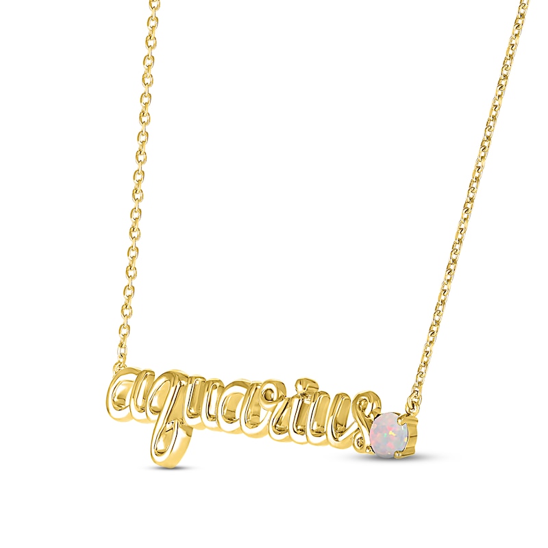 Lab-Created Opal Zodiac Aquarius Necklace 10K Yellow Gold 18"