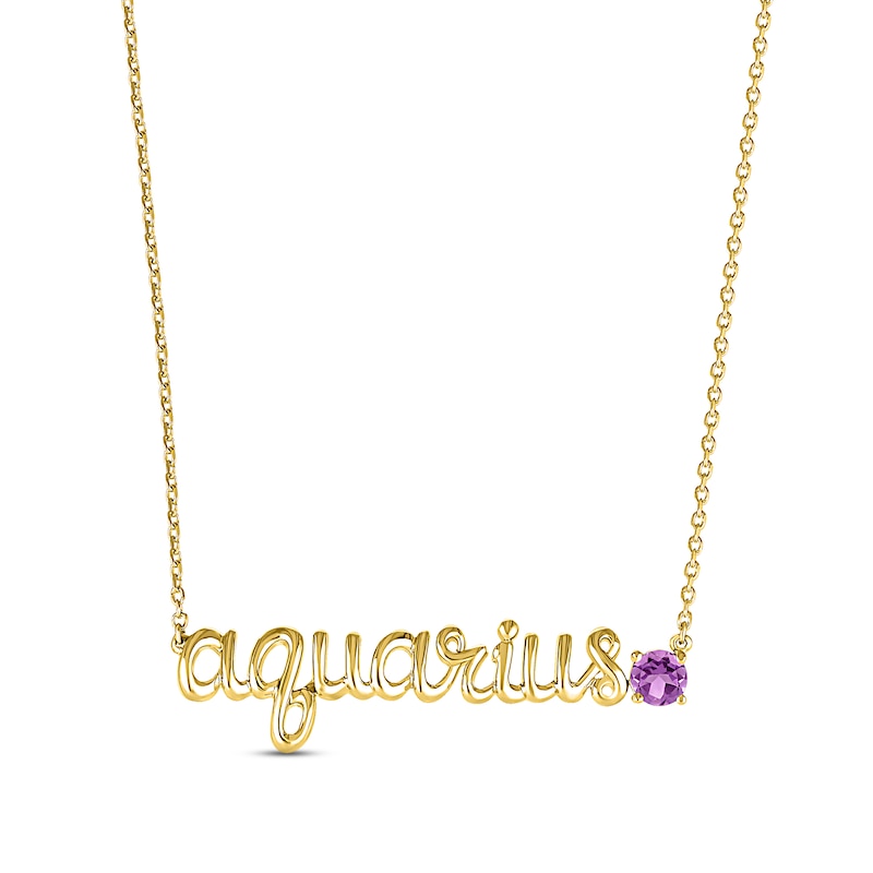 Main Image 1 of Amethyst Zodiac Aquarius Necklace 10K Yellow Gold 18"