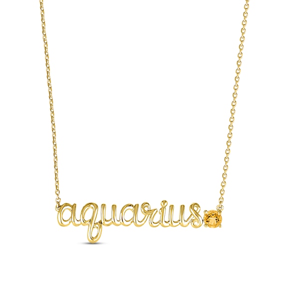Citrine Zodiac Aquarius Necklace 10K Yellow Gold 18"
