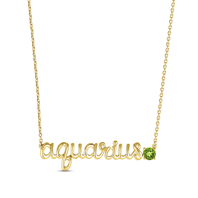 Main Image 1 of Peridot Zodiac Aquarius Necklace 10K Yellow Gold 18"