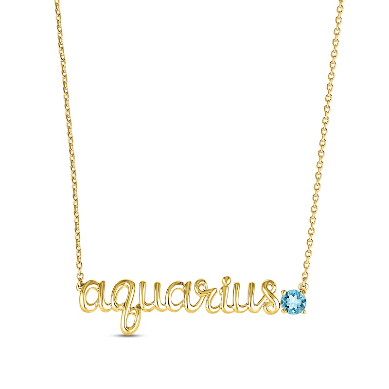Main Image 1 of Swiss Blue Topaz Zodiac Aquarius Necklace 10K Yellow Gold 18&quot;