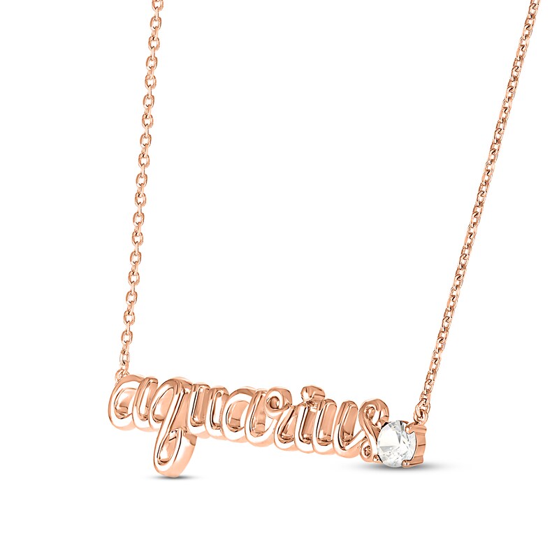 Main Image 2 of White Lab-Created Sapphire Zodiac Aquarius Necklace 10K Rose Gold 18&quot;
