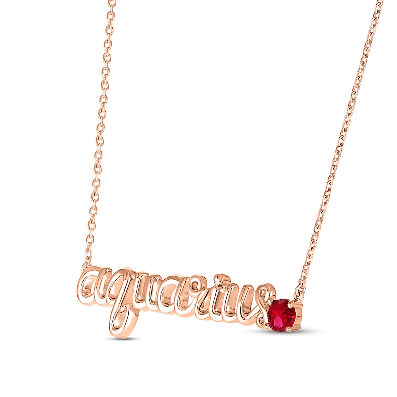 Main Image 2 of Lab-Created Ruby Zodiac Aquarius Necklace 10K Rose Gold 18&quot;