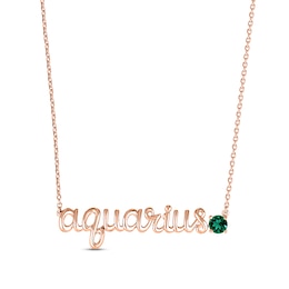 Lab-Created Emerald Zodiac Aquarius Necklace 10K Rose Gold 18"