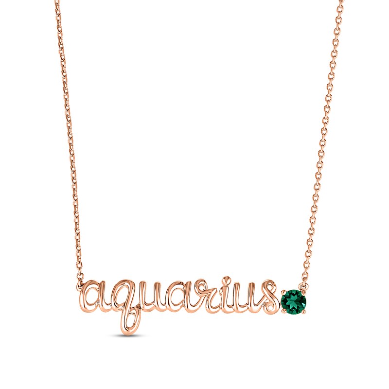 Main Image 1 of Lab-Created Emerald Zodiac Aquarius Necklace 10K Rose Gold 18&quot;