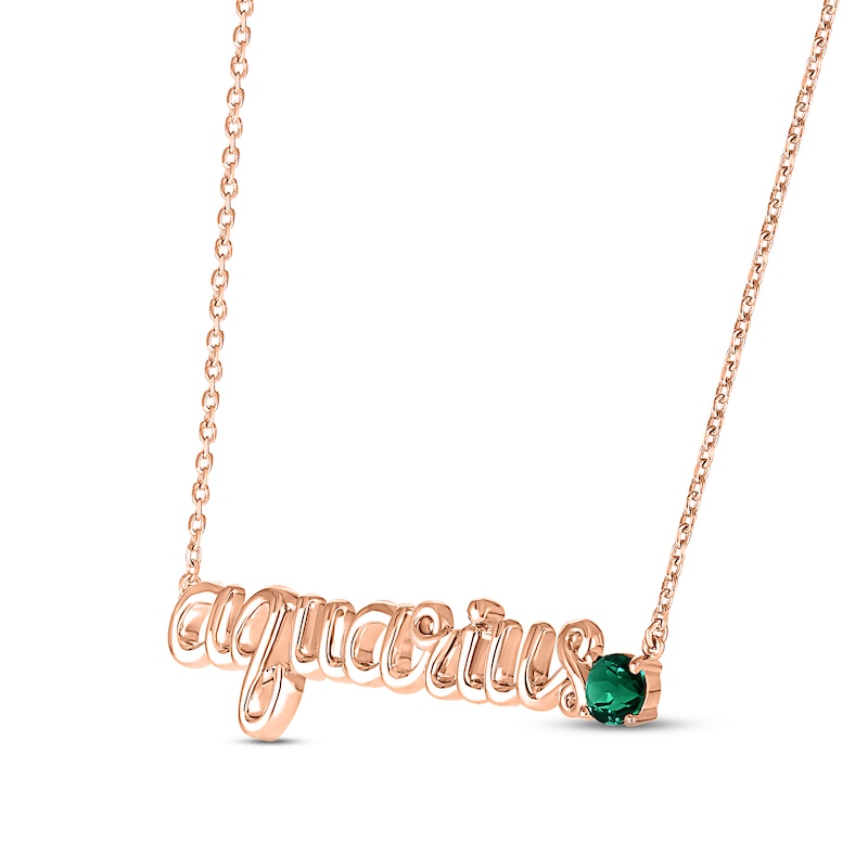 Lab-Created Emerald Zodiac Aquarius Necklace 10K Rose Gold 18"