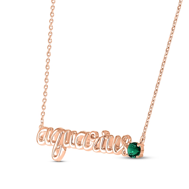 Main Image 2 of Lab-Created Emerald Zodiac Aquarius Necklace 10K Rose Gold 18&quot;