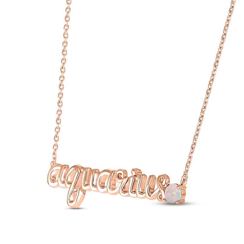 Main Image 2 of Lab-Created Opal Zodiac Aquarius Necklace 10K Rose Gold 18&quot;