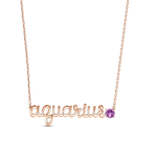 Amethyst Zodiac Aquarius Necklace 10K Rose Gold 18"