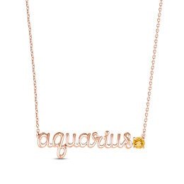 Citrine Zodiac Aquarius Necklace 10K Rose Gold 18"