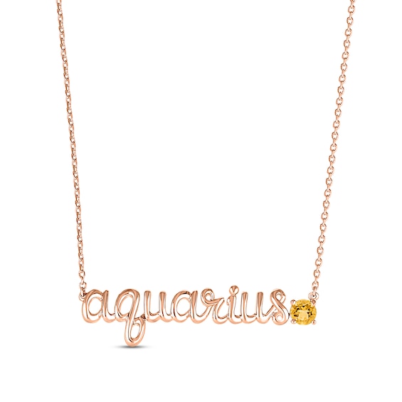 Citrine Zodiac Aquarius Necklace 10K Rose Gold 18"
