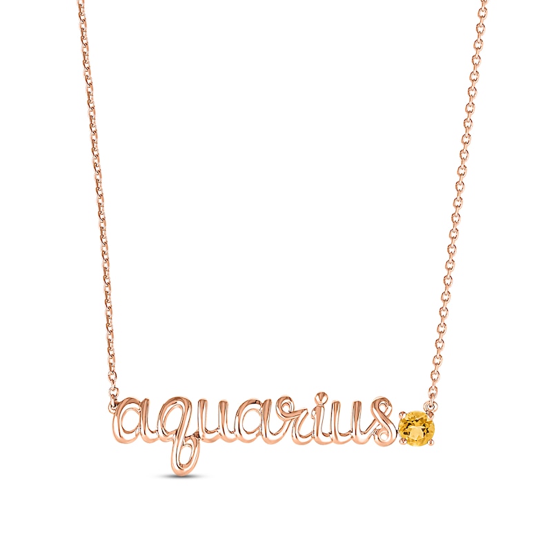 Main Image 1 of Citrine Zodiac Aquarius Necklace 10K Rose Gold 18&quot;