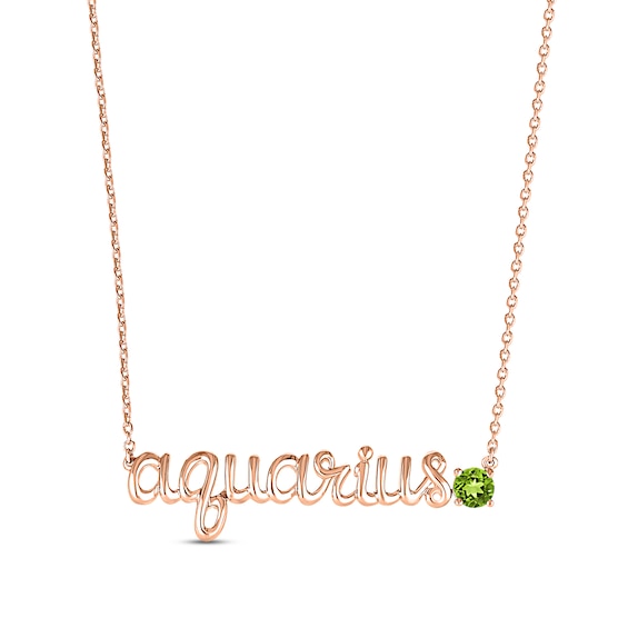 Peridot Zodiac Aquarius Necklace 10K Rose Gold 18"