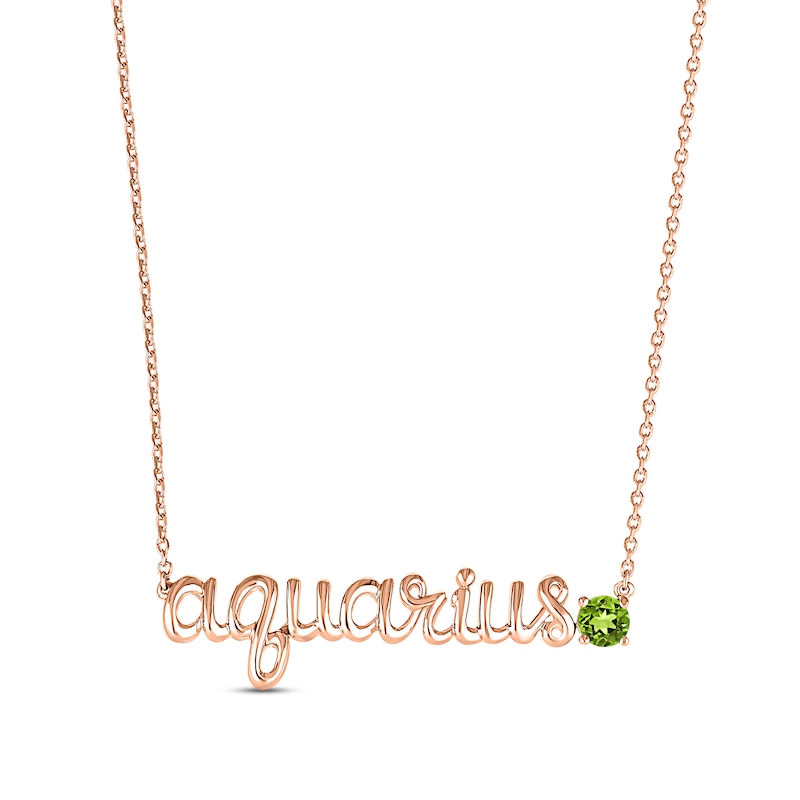 Main Image 1 of Peridot Zodiac Aquarius Necklace 10K Rose Gold 18&quot;