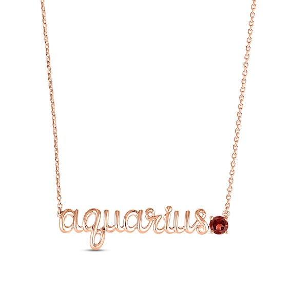 Garnet Zodiac Aquarius Necklace 10K Rose Gold 18"