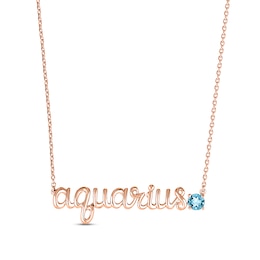 Swiss Blue Topaz Zodiac Aquarius Necklace 10K Rose Gold 18"