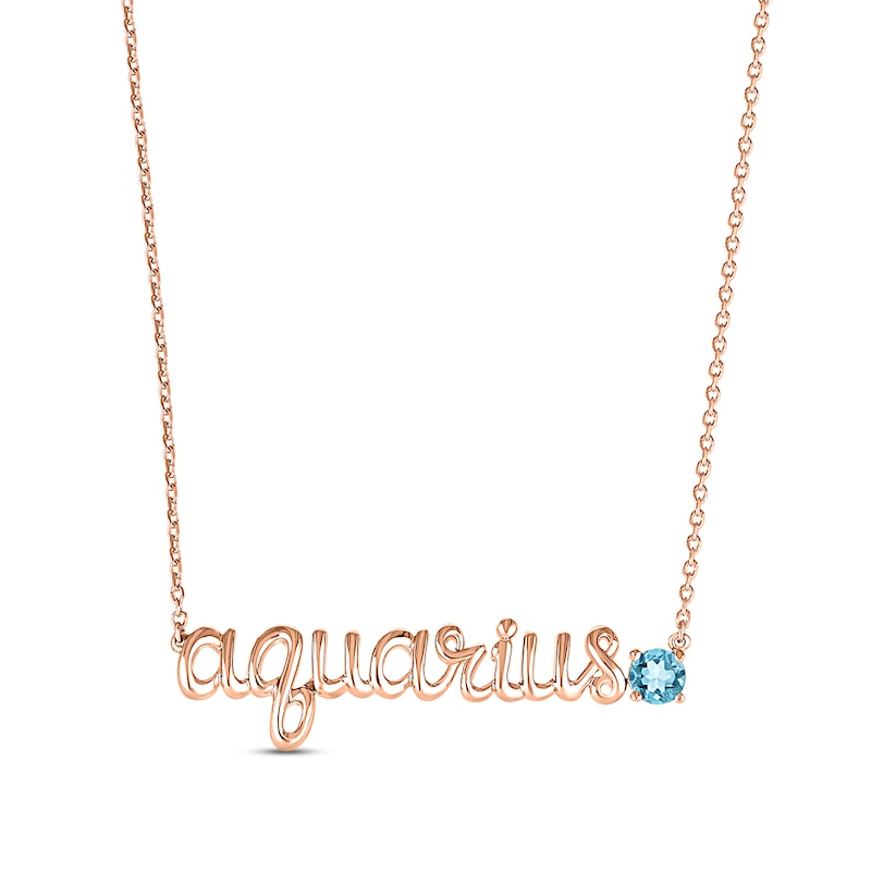 Swiss Blue Topaz Zodiac Aquarius Necklace 10K Rose Gold 18"