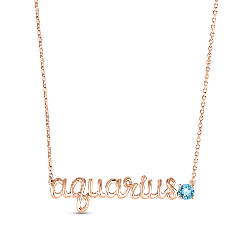 Main Image 1 of Swiss Blue Topaz Zodiac Aquarius Necklace 10K Rose Gold 18&quot;