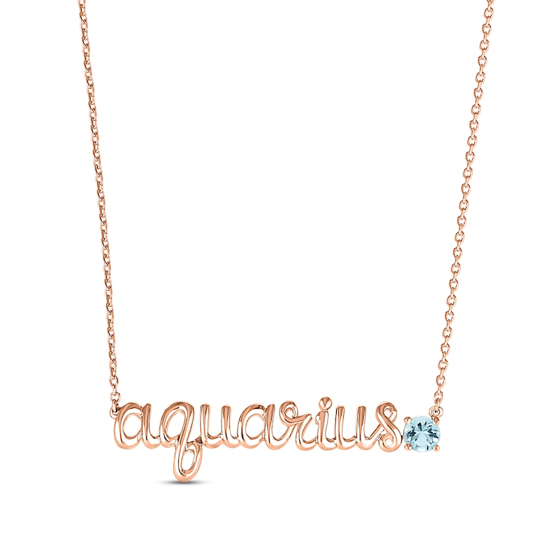 Main Image 1 of Aquamarine Zodiac Aquarius Necklace 10K Rose Gold 18&quot;