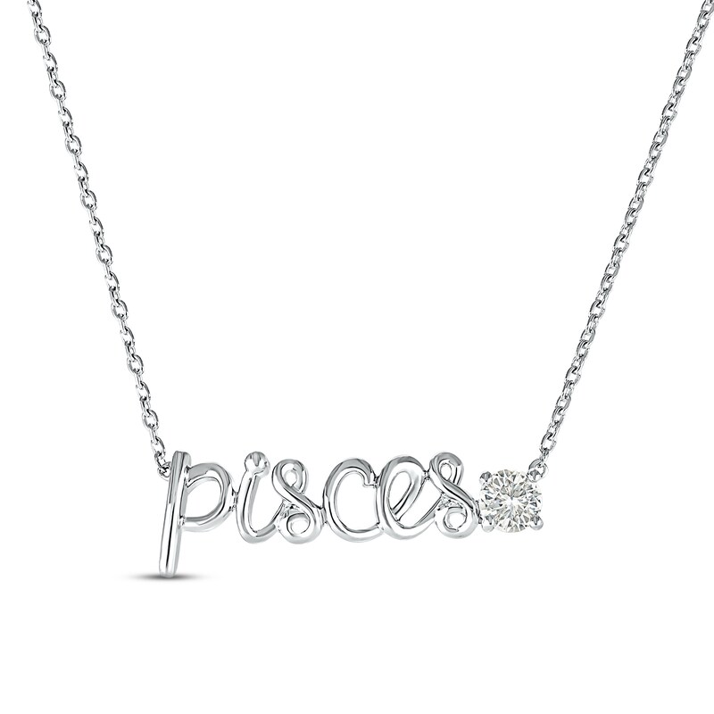 Main Image 1 of White Lab-Created Sapphire Zodiac Pisces Necklace Sterling Silver 18&quot;