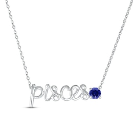 Blue Lab-Created Sapphire Zodiac Pisces Necklace Sterling Silver 18"