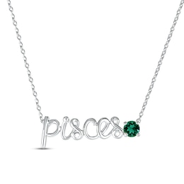 Lab-Created Emerald Zodiac Pisces Necklace Sterling Silver 18"