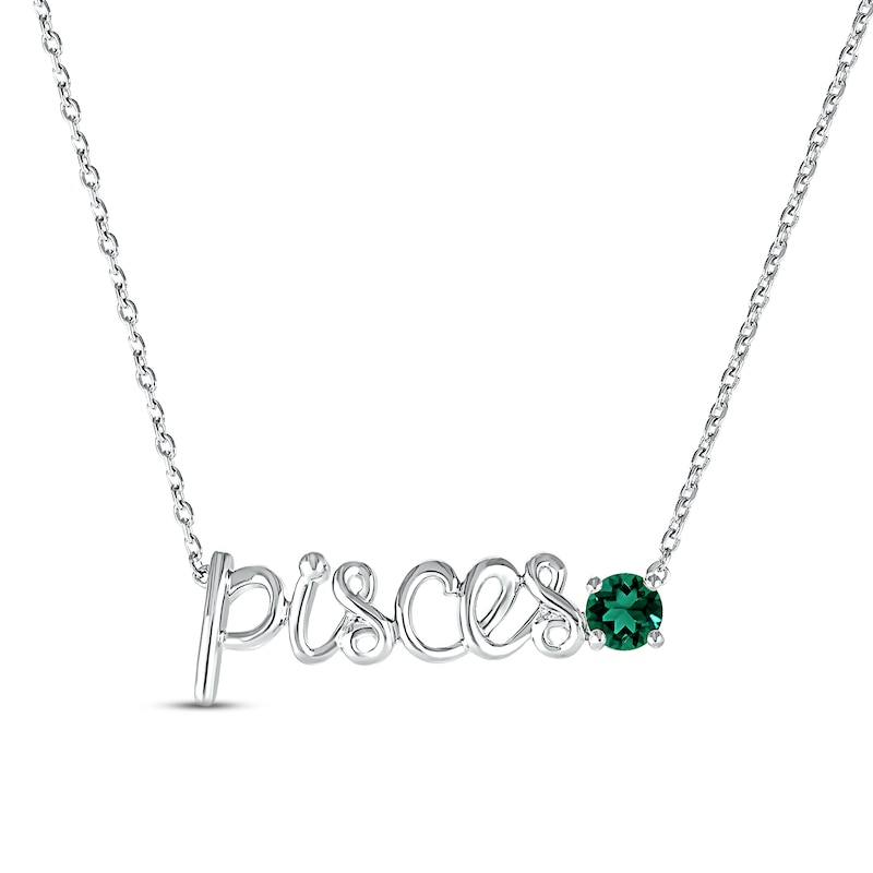 Main Image 1 of Lab-Created Emerald Zodiac Pisces Necklace Sterling Silver 18"