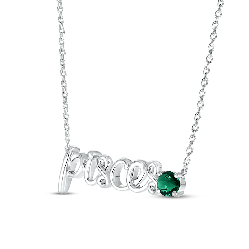Main Image 2 of Lab-Created Emerald Zodiac Pisces Necklace Sterling Silver 18"
