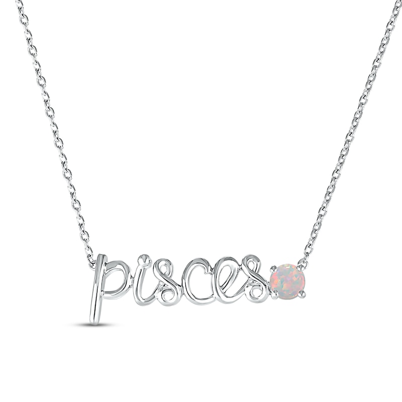 Lab-Created Opal Zodiac Pisces Necklace Sterling Silver 18"