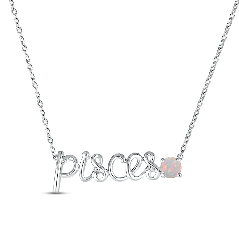 Main Image 1 of Lab-Created Opal Zodiac Pisces Necklace Sterling Silver 18&quot;