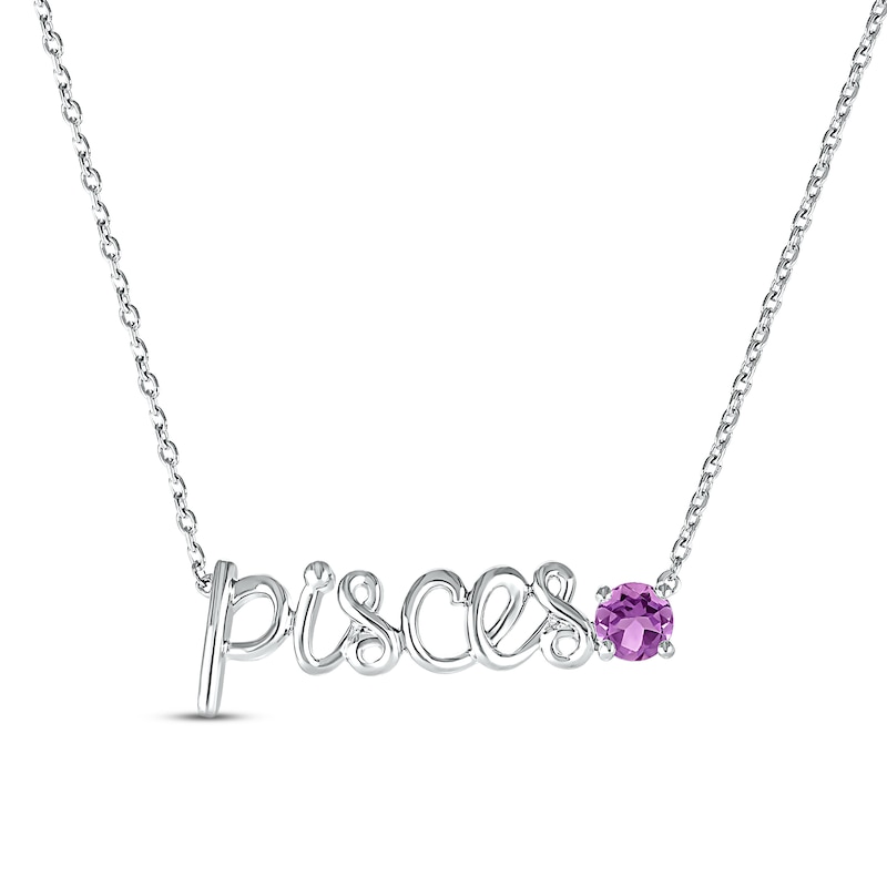 Main Image 1 of Amethyst Zodiac Pisces Necklace Sterling Silver 18&quot;
