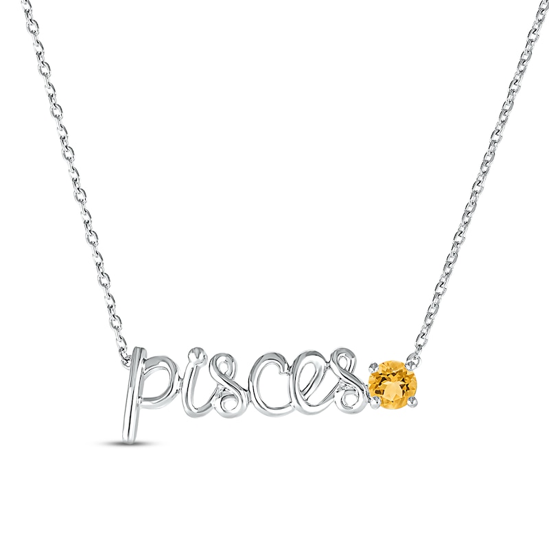 Citrine Zodiac Pisces Necklace Sterling Silver 18"