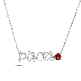 Garnet Zodiac Pisces Necklace Sterling Silver 18"