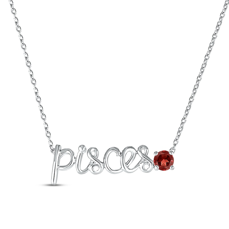 Main Image 1 of Garnet Zodiac Pisces Necklace Sterling Silver 18&quot;